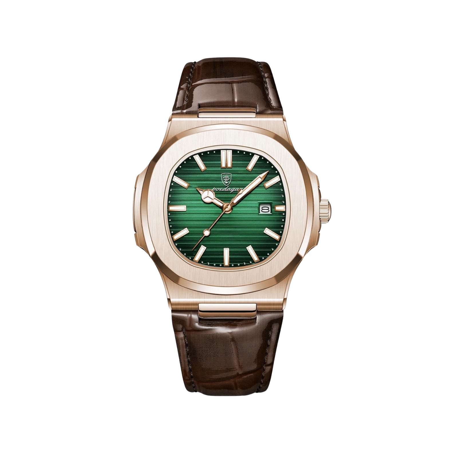 Men’s Rose‑Gold Classic Watch – Regal Meridian Cushion Case Leather Strap


