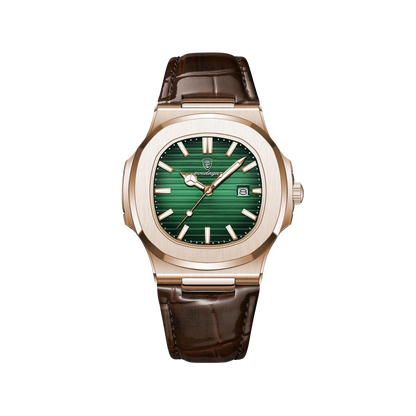 Men’s Rose‑Gold Classic Watch – Regal Meridian Cushion Case Leather Strap

