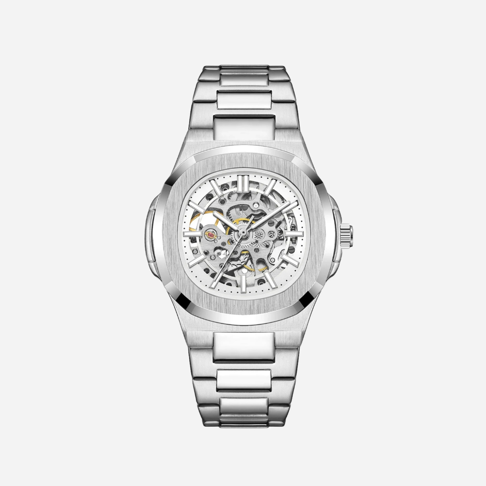  Men’s Silver Skeleton Automatic Watch