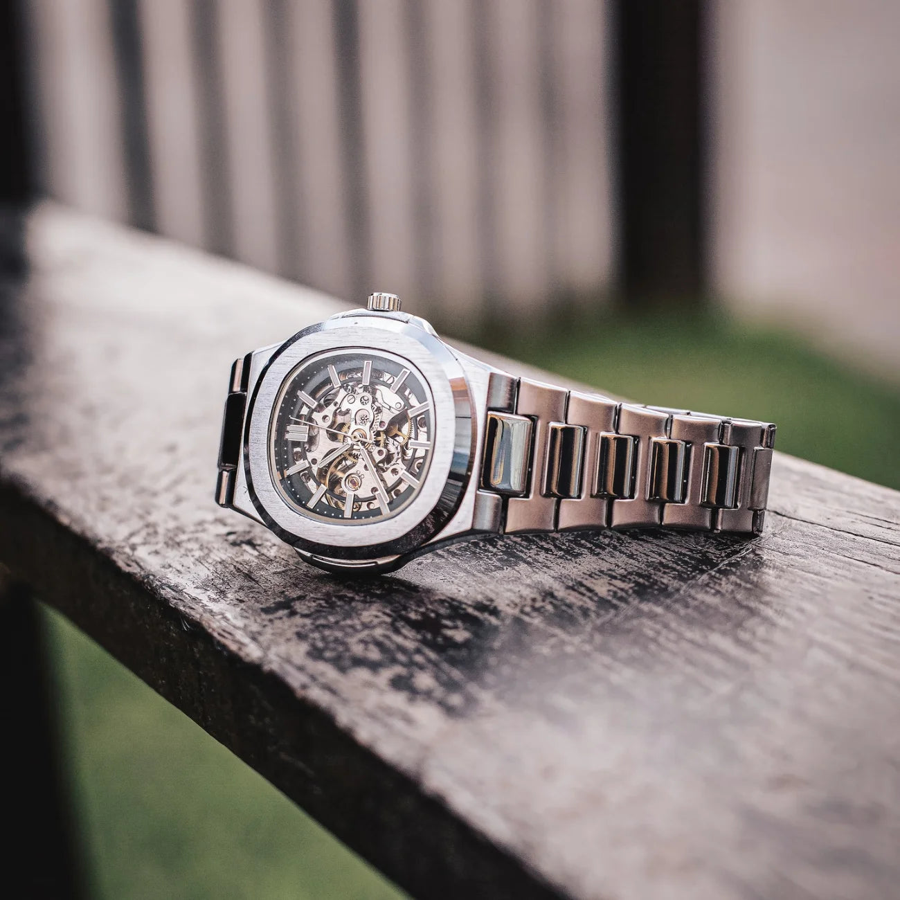  Men’s Silver Skeleton Automatic Watch