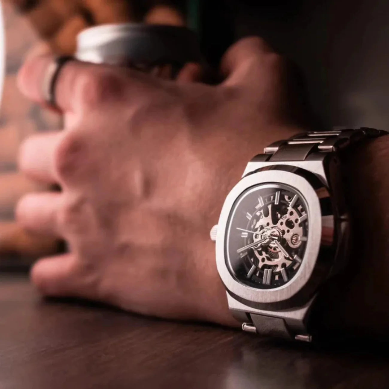  Men’s Silver Skeleton Automatic Watch