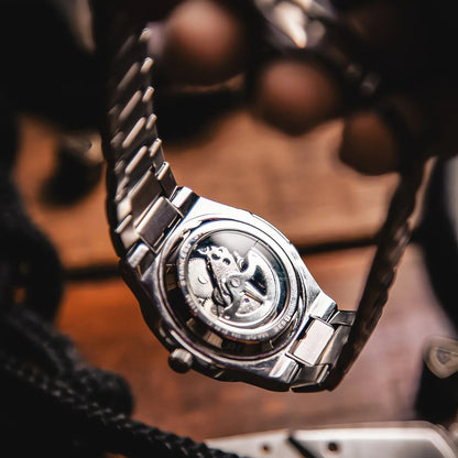  Men’s Silver Skeleton Automatic Watch