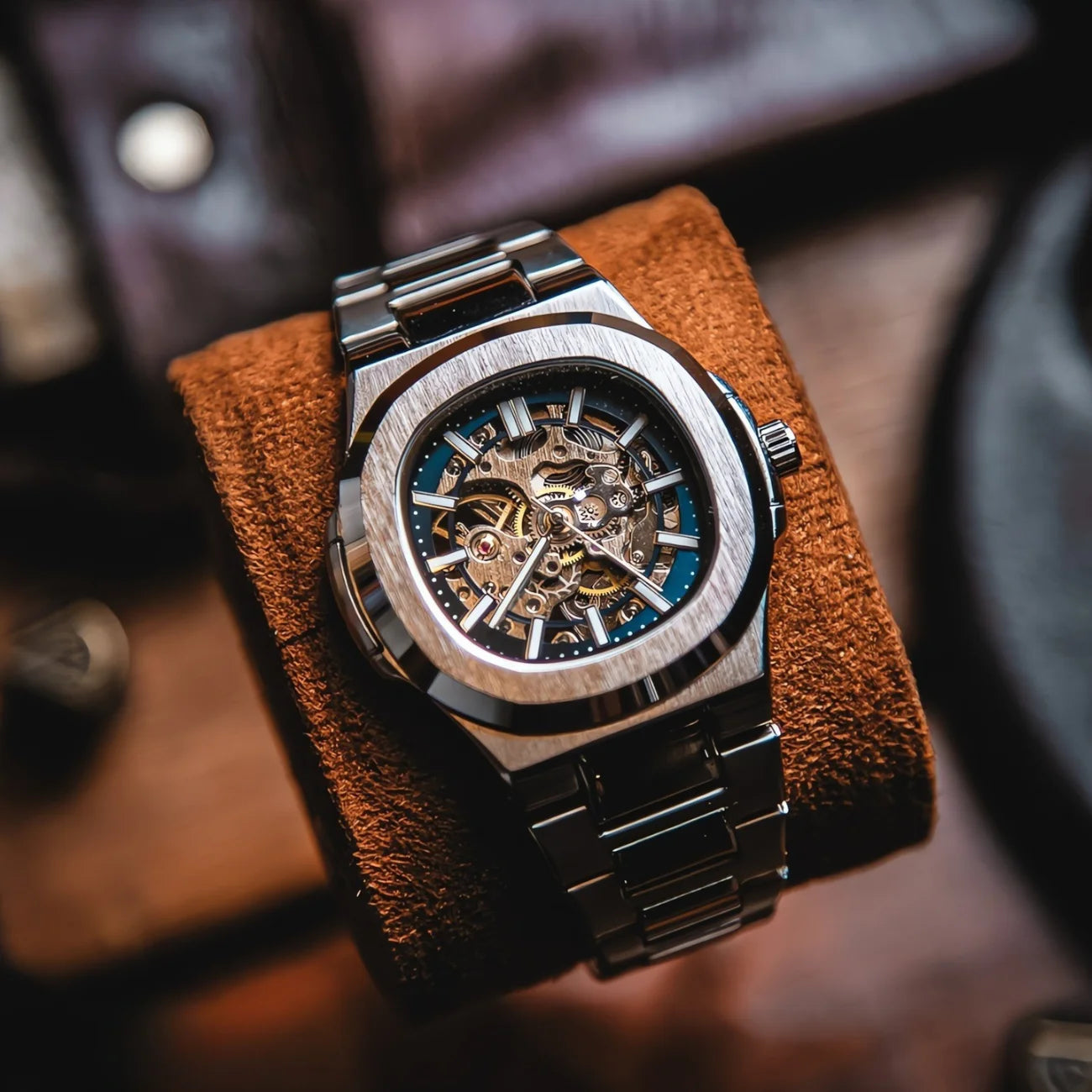  Men’s Silver Skeleton Automatic Watch