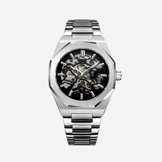 Men’s Octagonal Silver Automatic Watch – Specter Skeleton