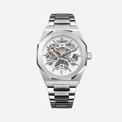 Men’s Octagonal Silver Automatic Watch – Specter Skeleton