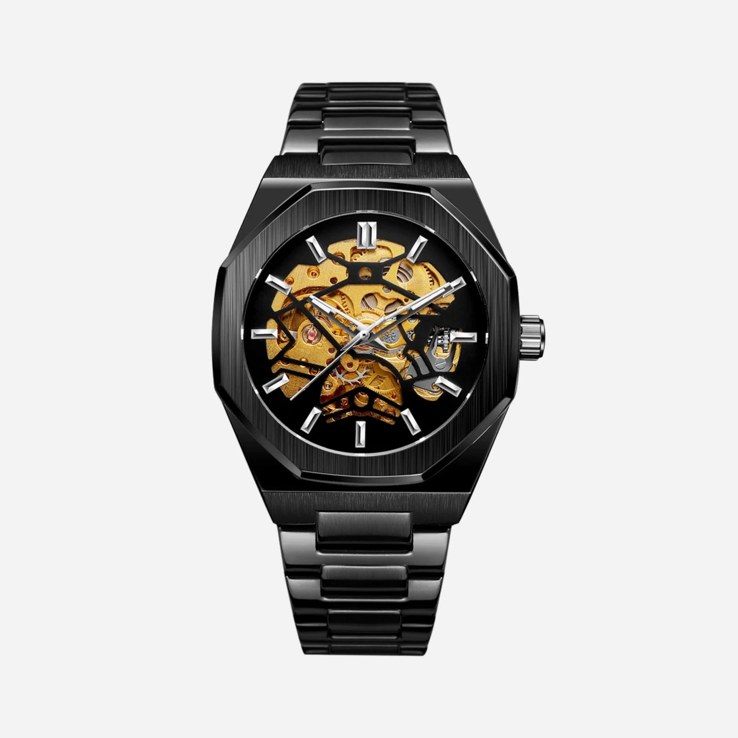 Men’s Octagonal Silver Automatic Watch – Specter Skeleton