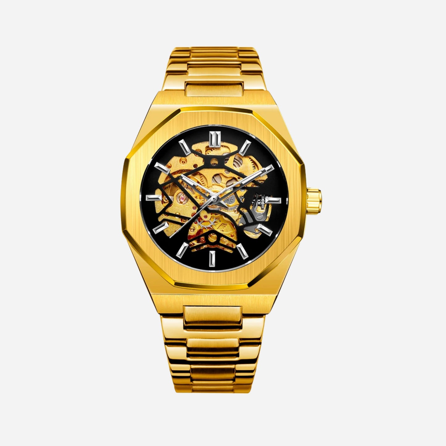 Men’s Octagonal Silver Automatic Watch – Specter Skeleton