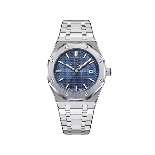 Men’s Silver Watch – Titan Octagonal Bezel Steel Bracelet -blue