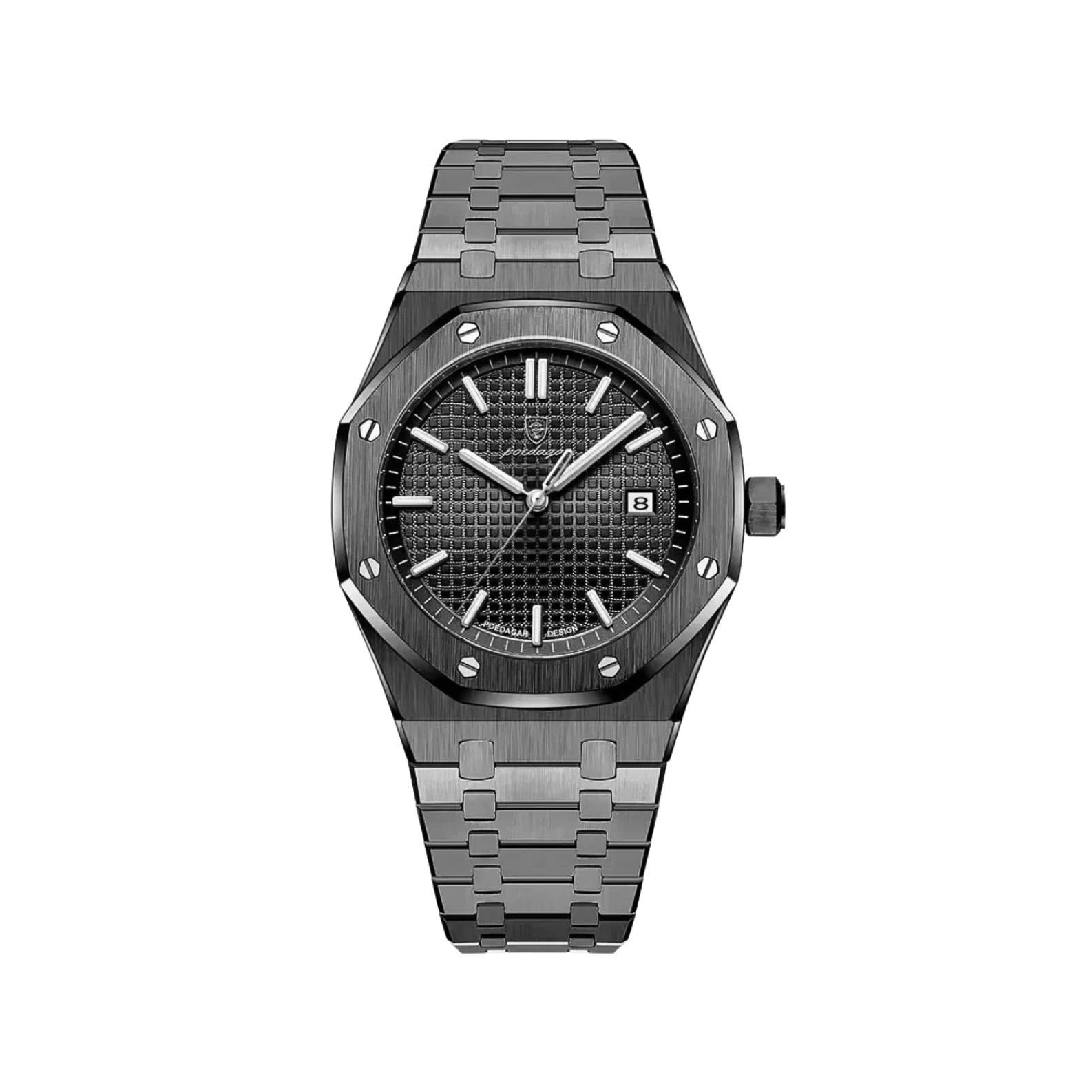 Men’s Silver Watch – Titan Octagonal Bezel Steel Bracelet - all black