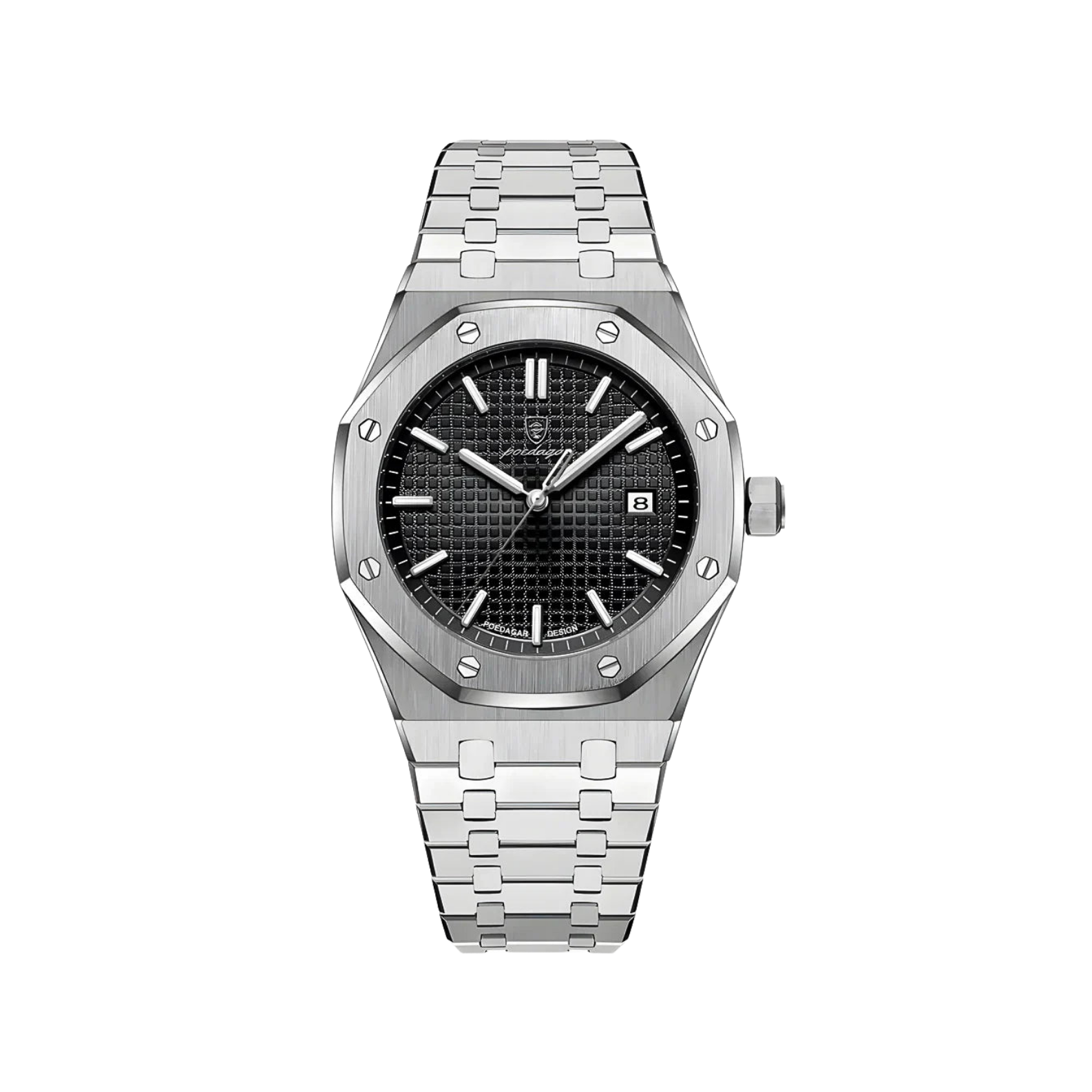 Men’s Silver Watch – Titan Octagonal Bezel Steel Bracelet - black