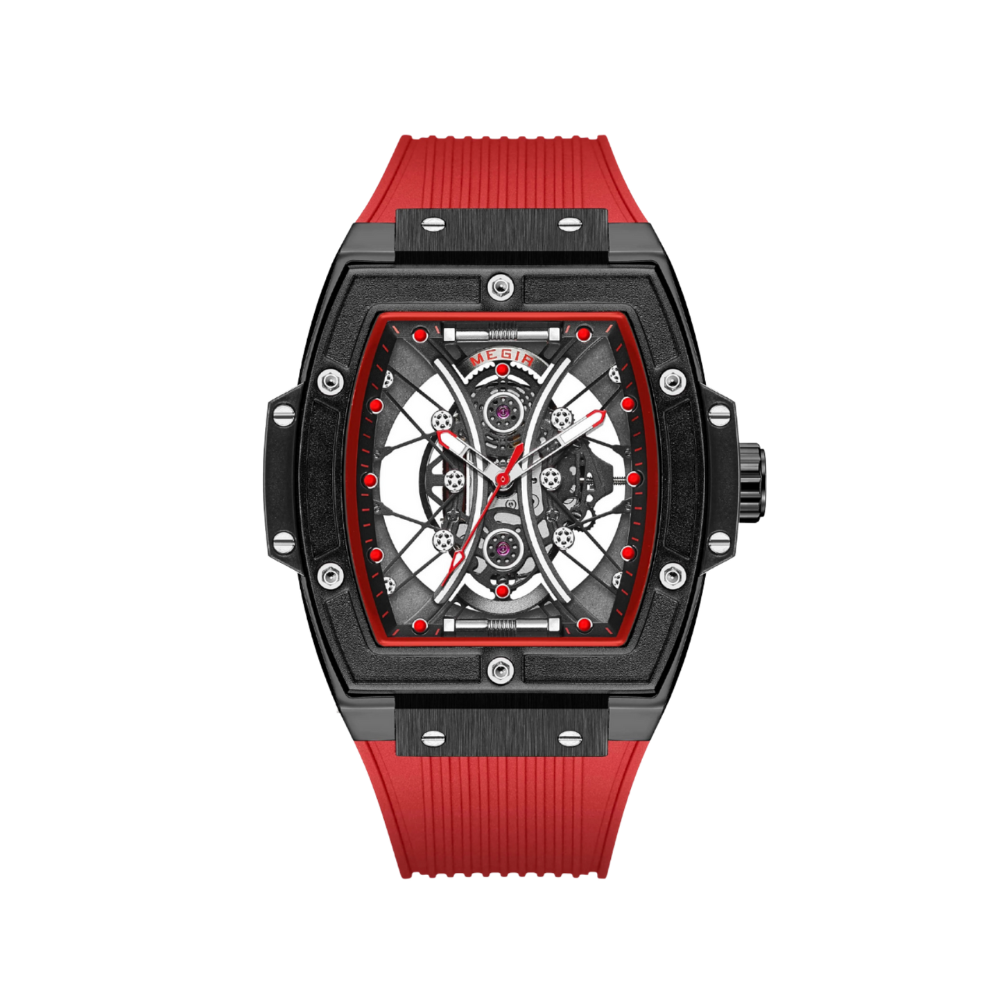 Men’s Skeleton Automatic Watch – Torvix Tonneau Black Silicone