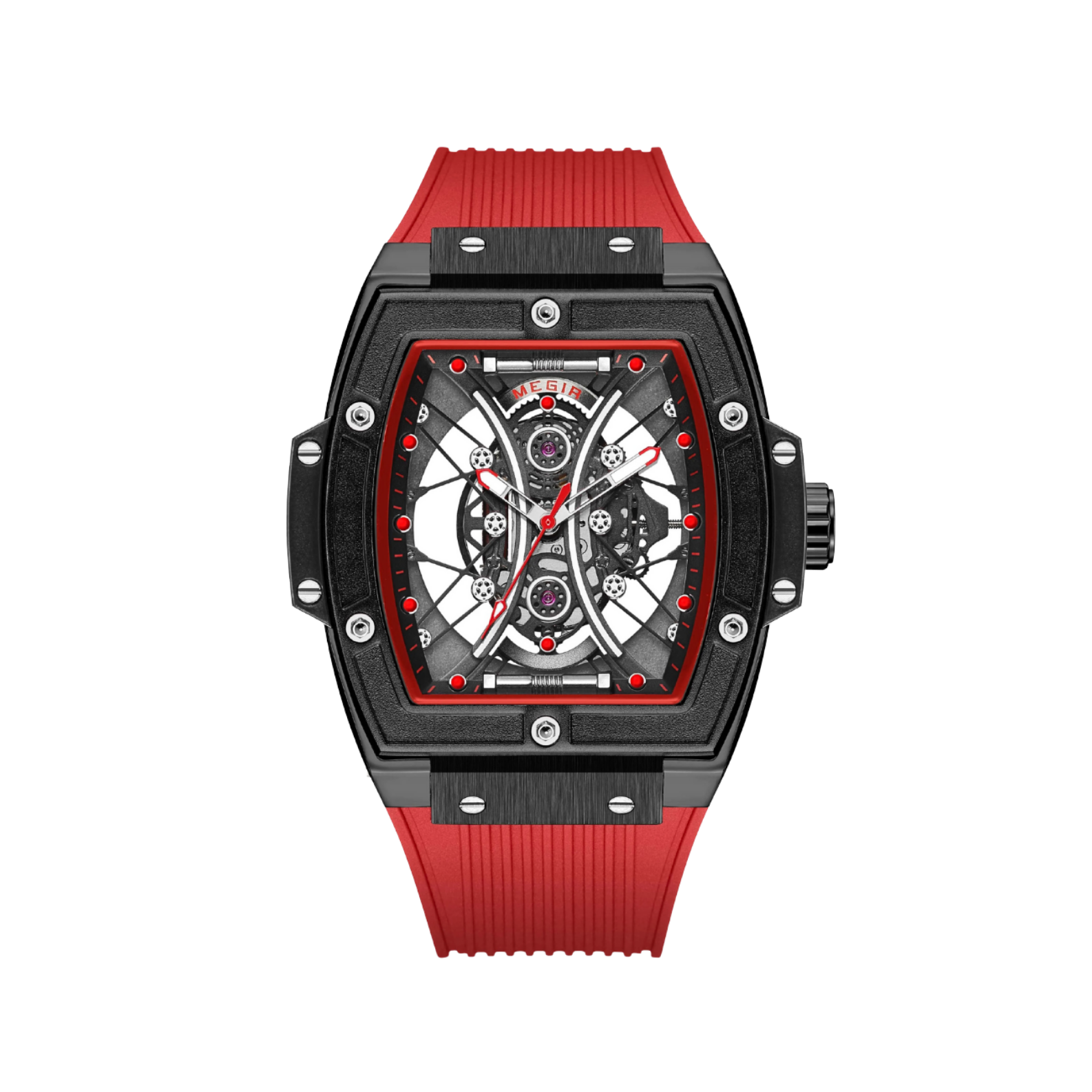 Men’s Skeleton Automatic Watch – Torvix Tonneau Black Silicone