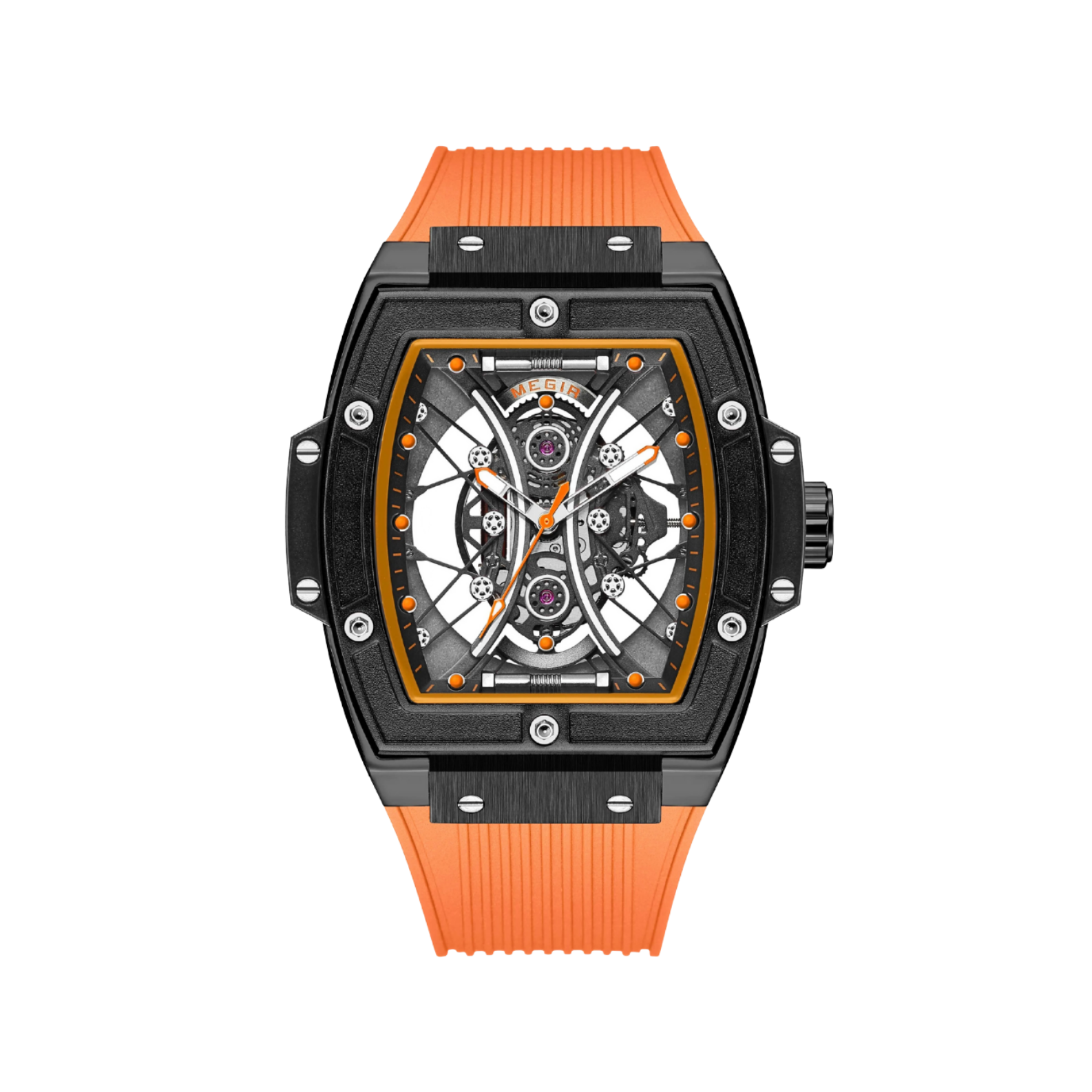 Men’s Skeleton Automatic Watch – Torvix Tonneau Black Silicone