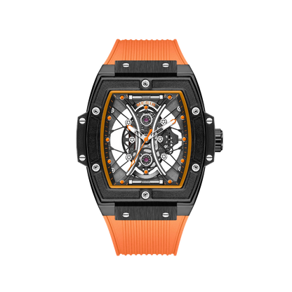 Men’s Skeleton Automatic Watch – Torvix Tonneau Black Silicone