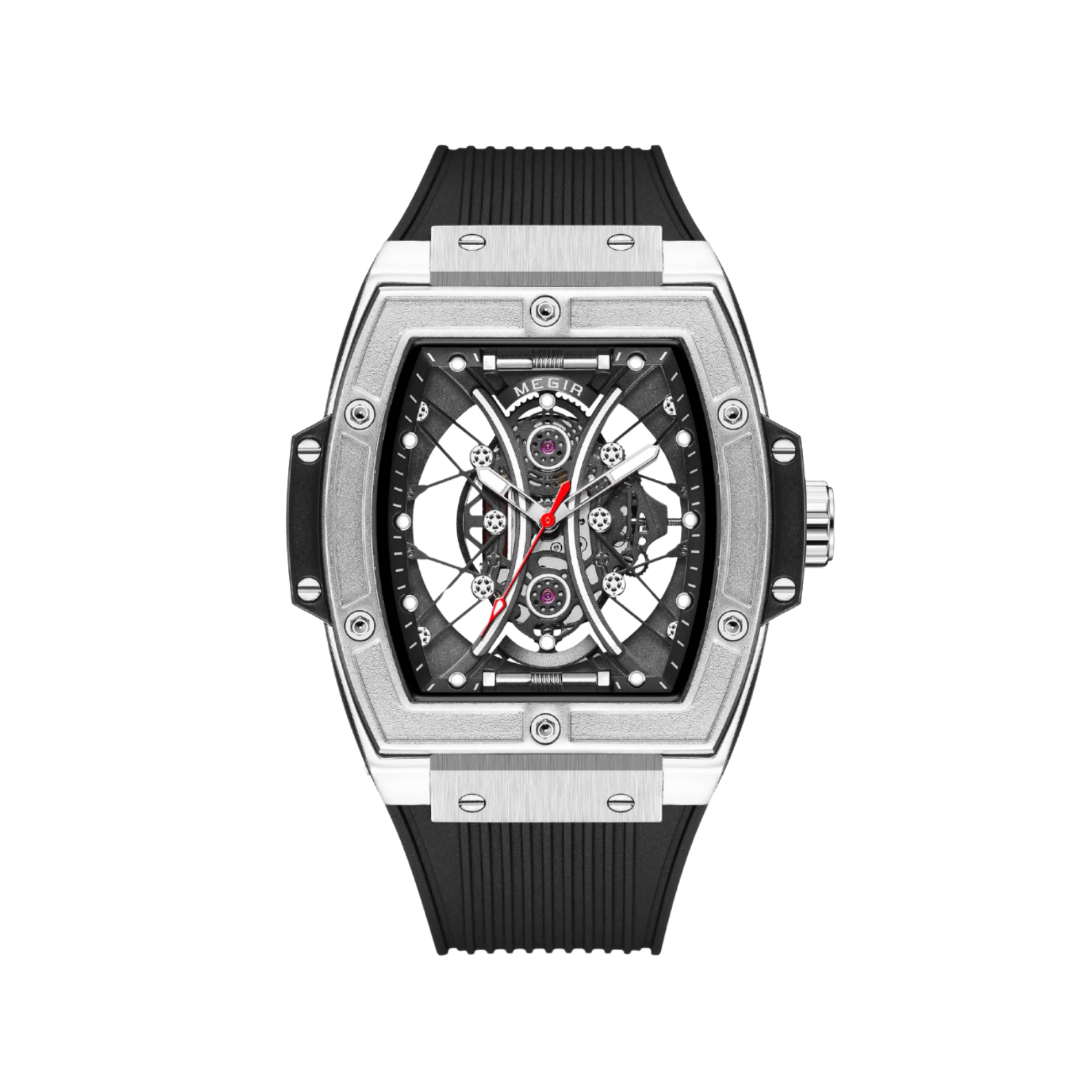 Men’s Skeleton Automatic Watch – Torvix Tonneau Black Silicone