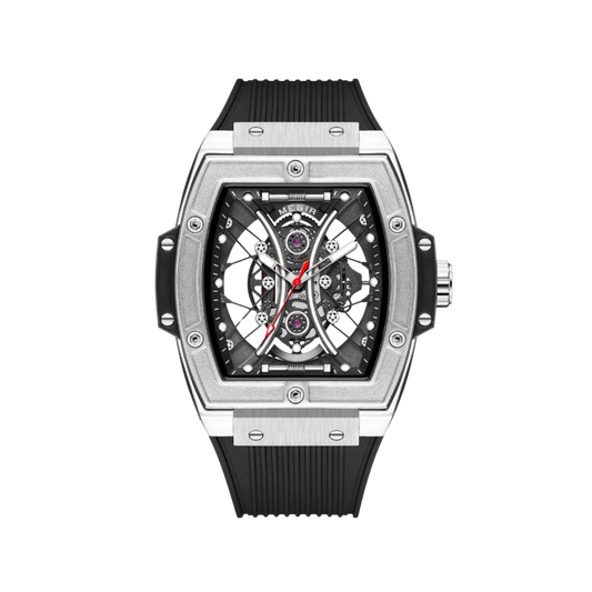 Men’s Skeleton Automatic Watch – Torvix Tonneau Black Silicone