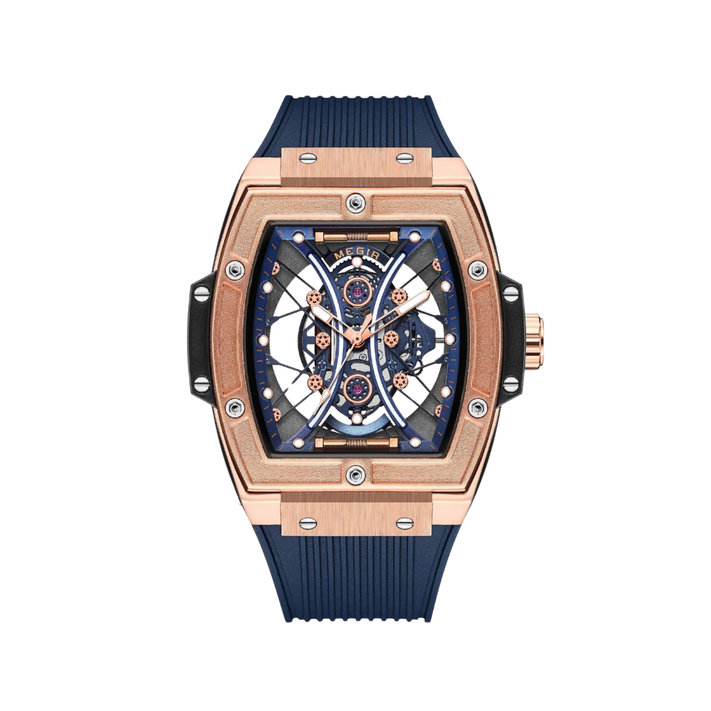 Men’s Skeleton Automatic Watch – Torvix Tonneau Black Silicone