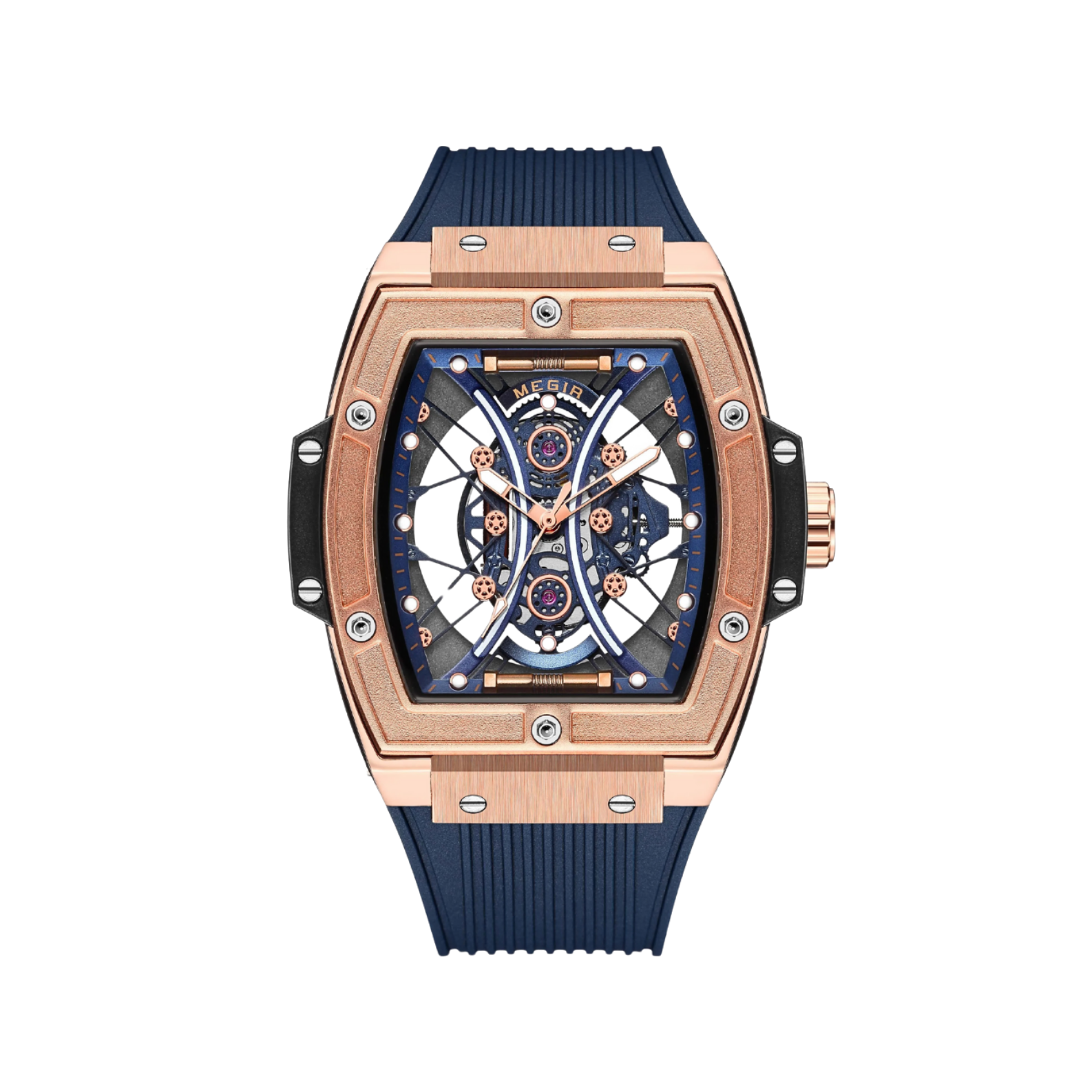 Men’s Skeleton Automatic Watch – Torvix Tonneau Black Silicone