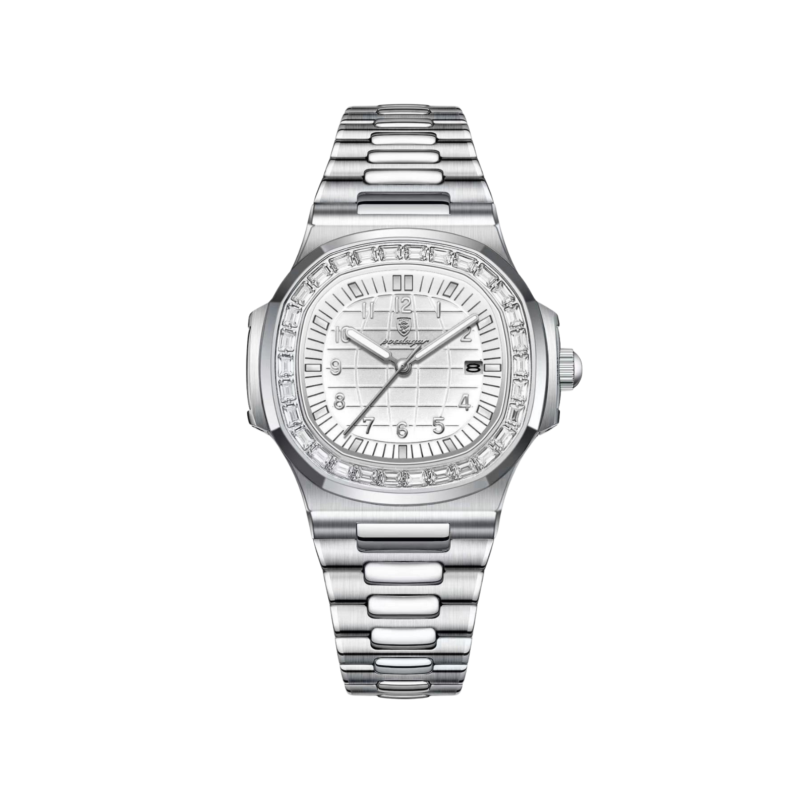Men’s Silver Watch – Vanguard Cushion Case Steel Bracelet