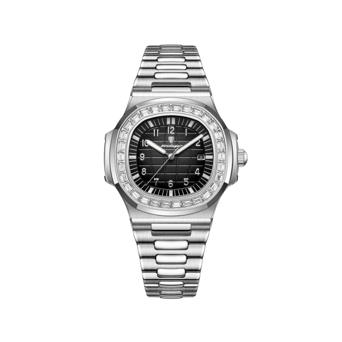 Men’s Silver Watch – Vanguard Cushion Case Steel Bracelet
