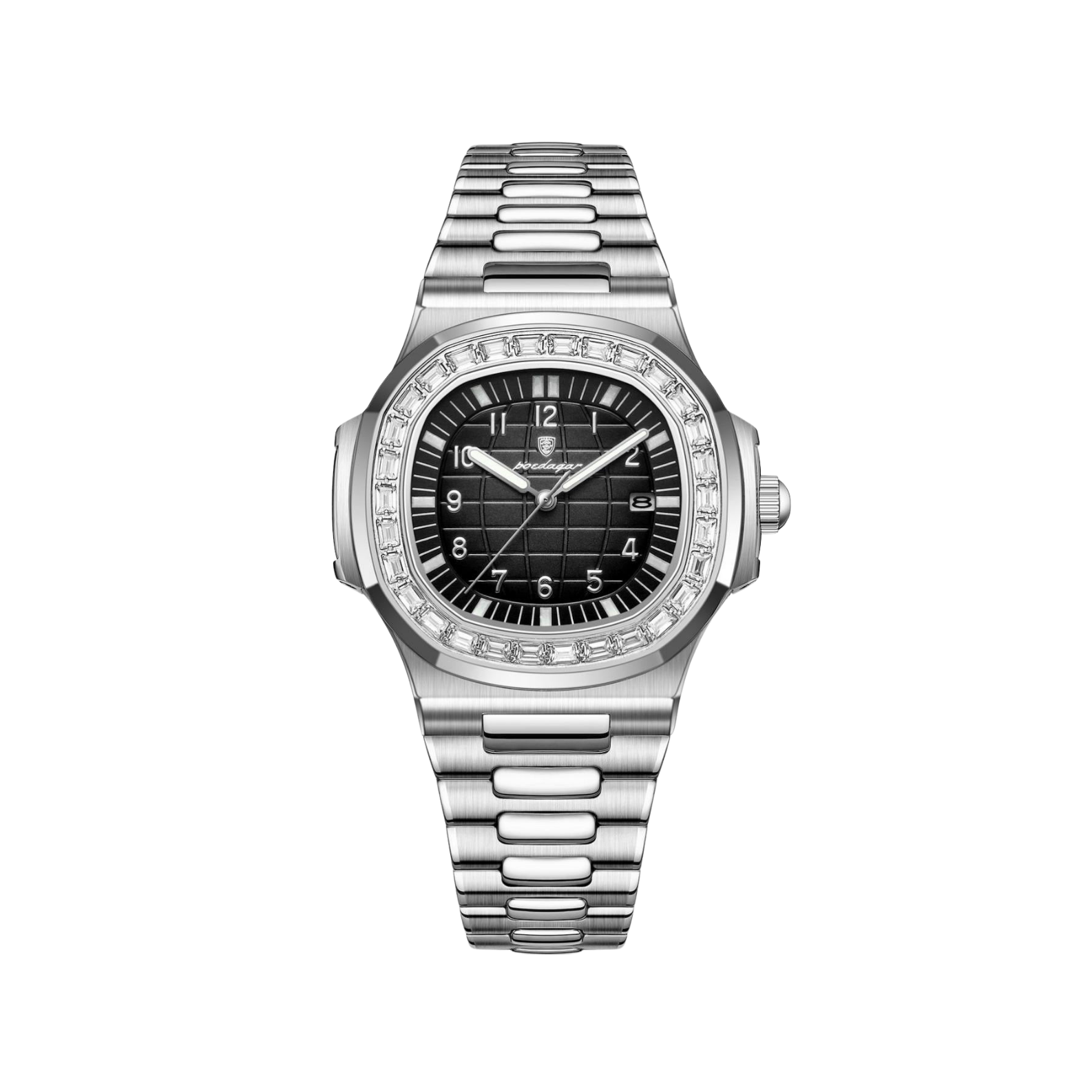 Men’s Silver Watch – Vanguard Cushion Case Steel Bracelet