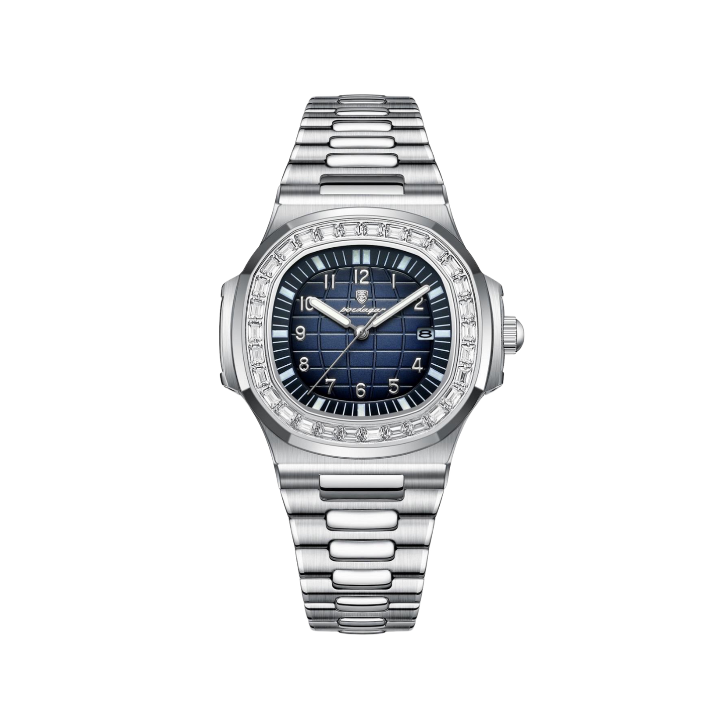 Men’s Silver Watch – Vanguard Cushion Case Steel Bracelet