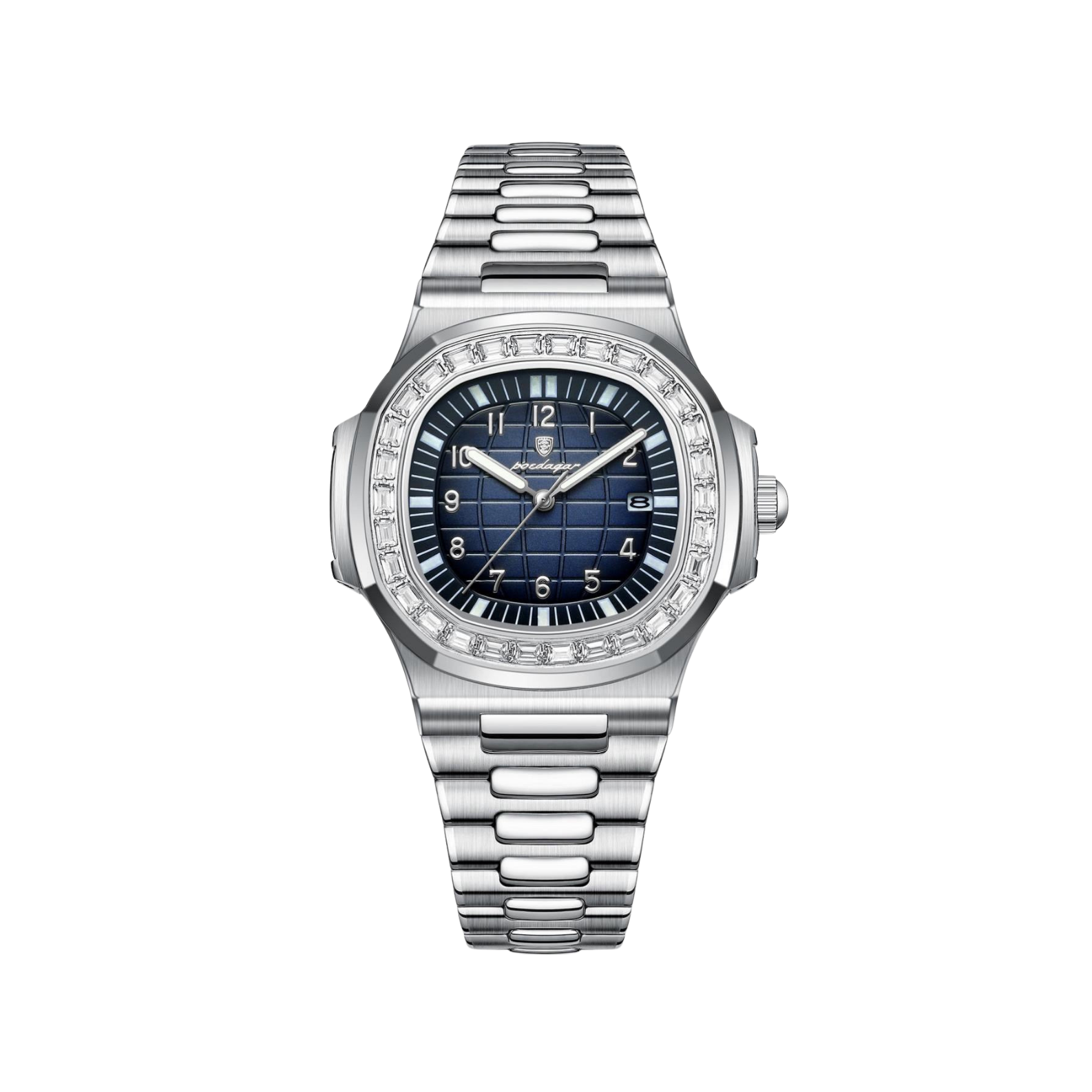 Men’s Silver Watch – Vanguard Cushion Case Steel Bracelet
