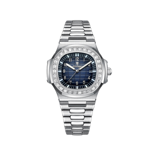 Men’s Silver Watch – Vanguard Cushion Case Steel Bracelet