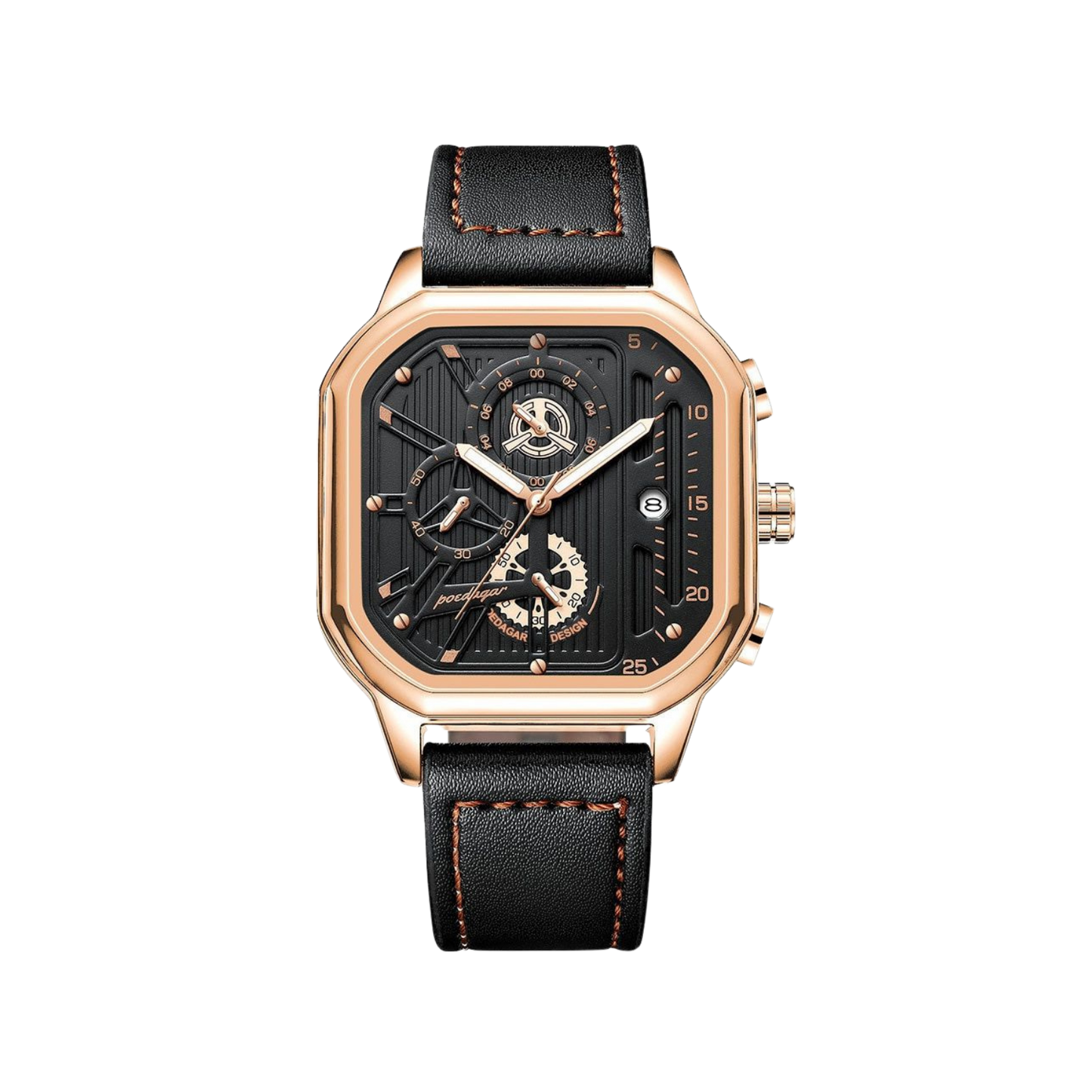 Men’s Square Chronograph Watch – Vector Premium Leather Strap

