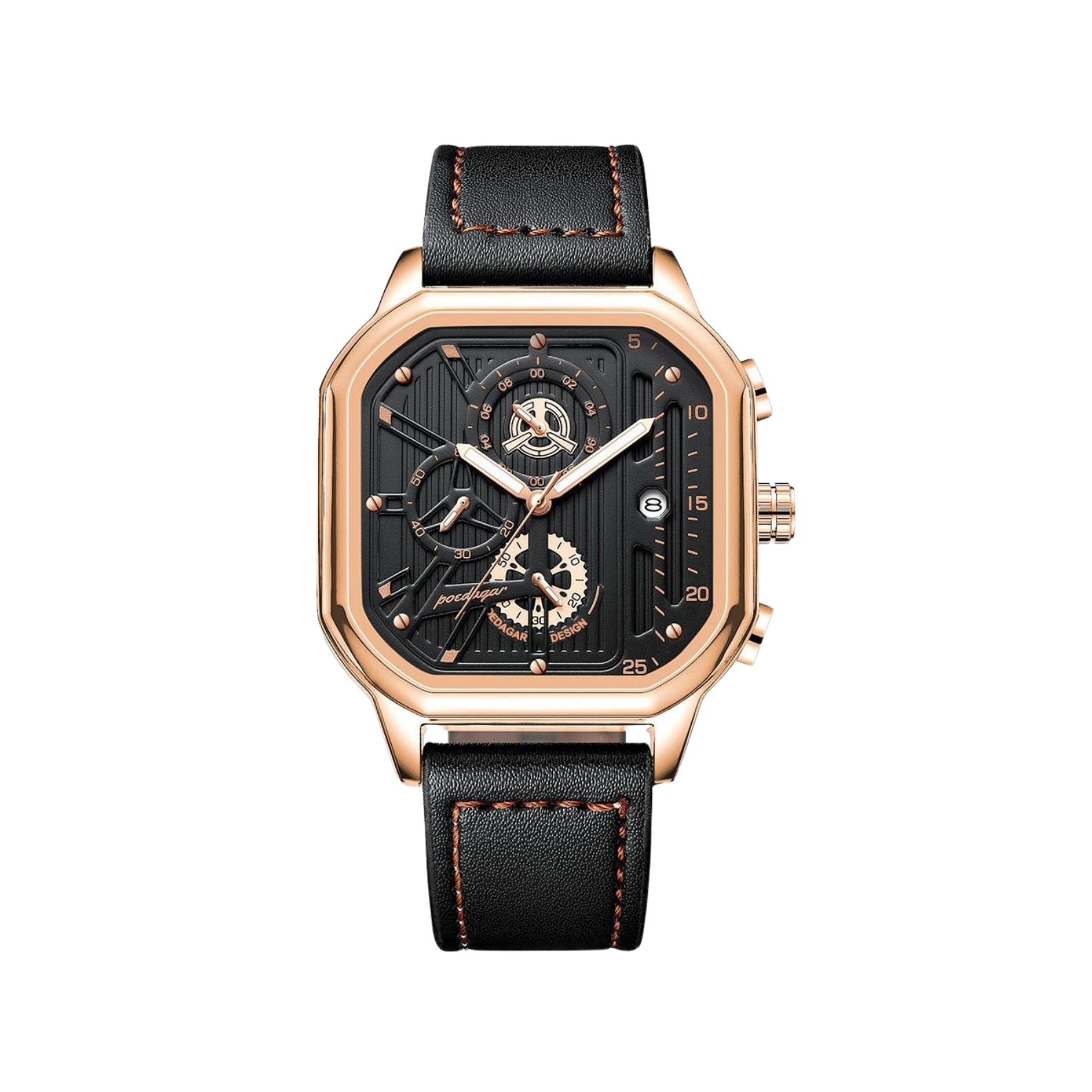 Men’s Square Chronograph Watch – Vector Premium Leather Strap

