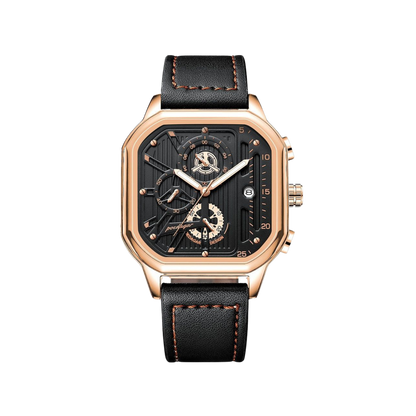 Men’s Square Chronograph Watch – Vector Premium Leather Strap

