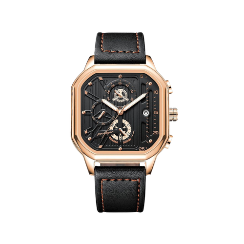 Men’s Square Chronograph Watch – Vector Premium Leather Strap


