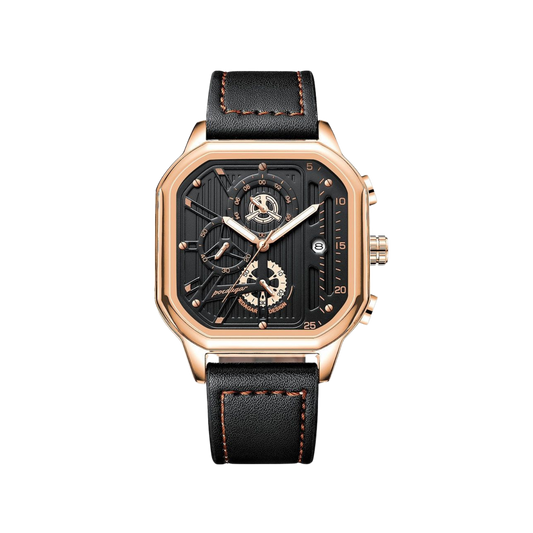 Men’s Square Chronograph Watch – Vector Premium Leather Strap


