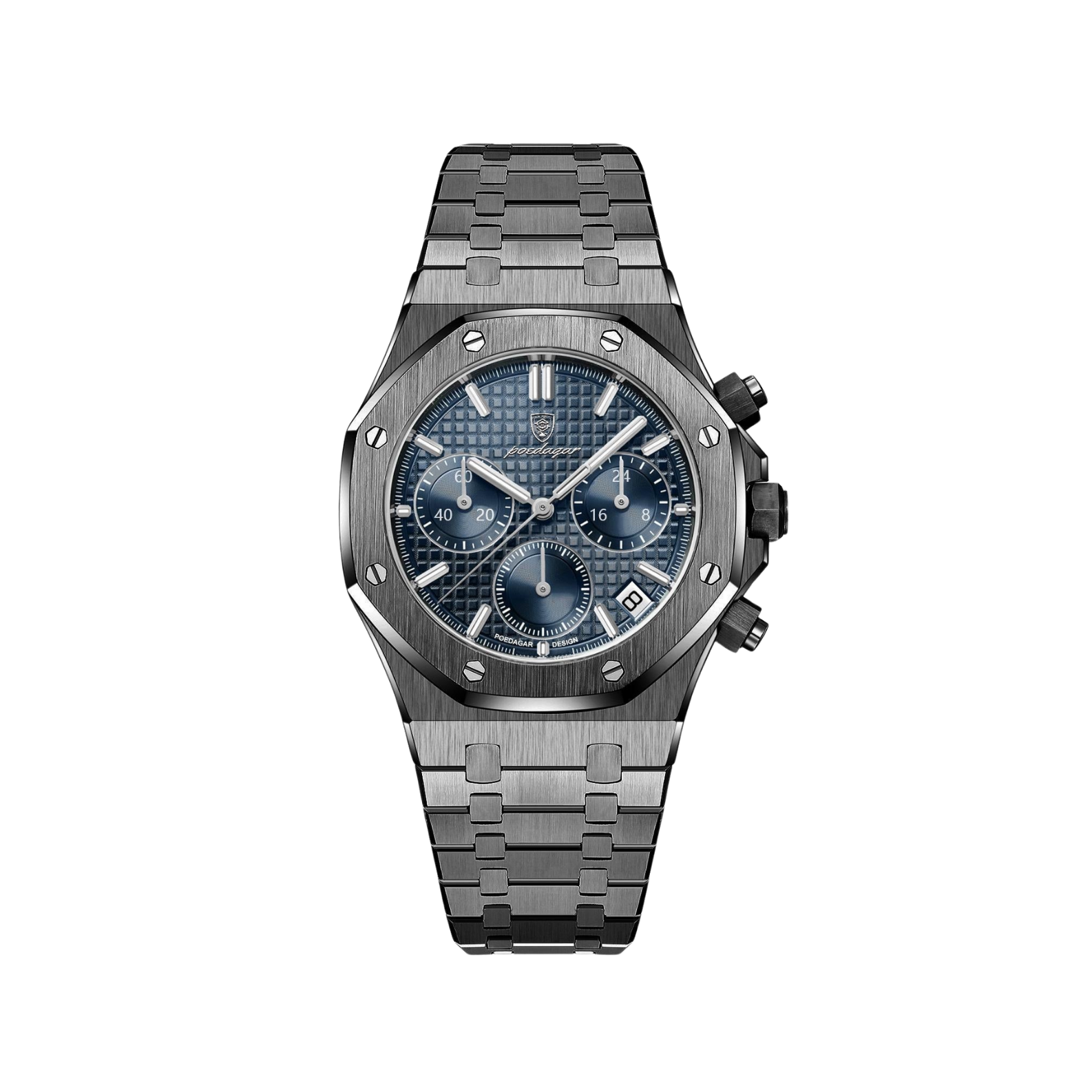 Men’s Chronograph Watch – Chrono Black Octagonal Bezel Integrated Steel

