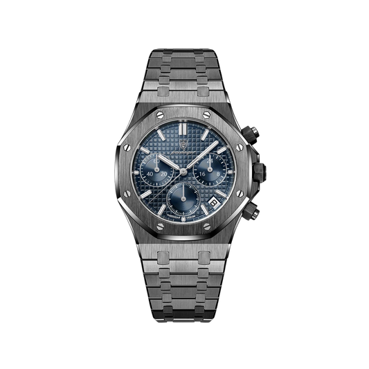 Men’s Chronograph Watch – Chrono Black Octagonal Bezel Integrated Steel

