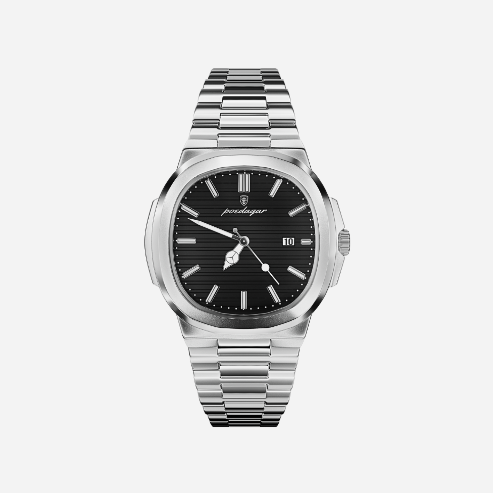 Men’s Silver Watch – Prestige Steel Bracelet Date Display