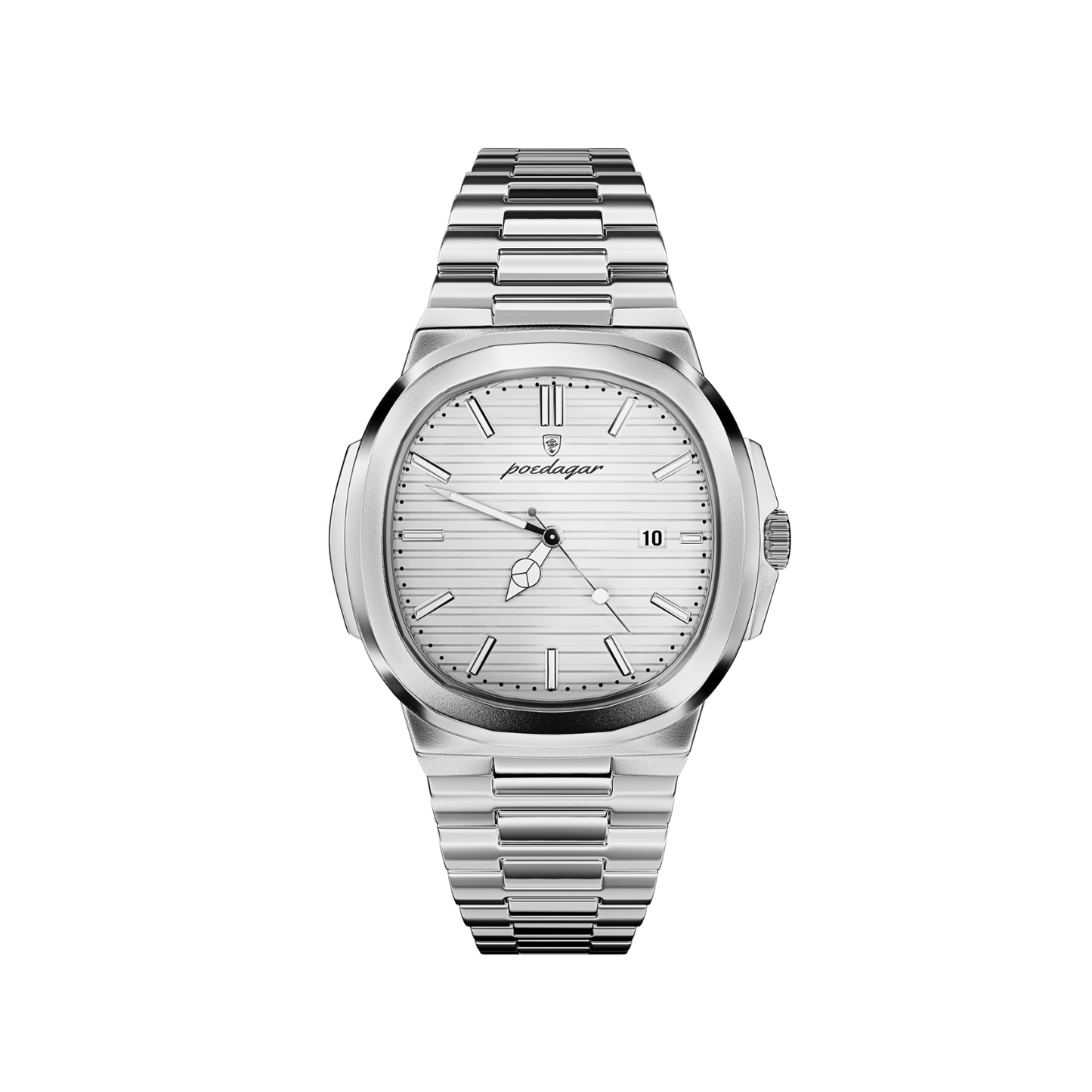 Men’s Silver Watch – Prestige Cushion Case Steel Bracelet