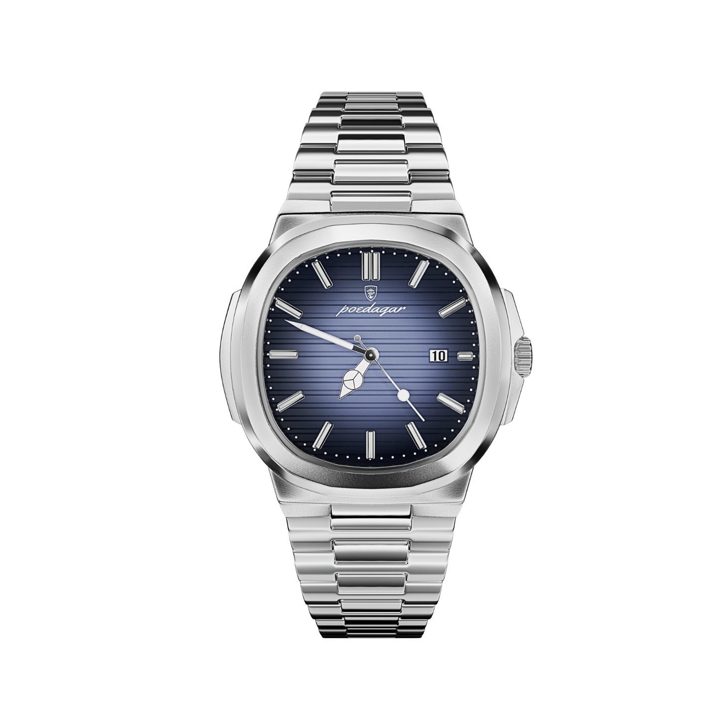 Men’s Silver Watch – Prestige Cushion Case Steel Bracelet