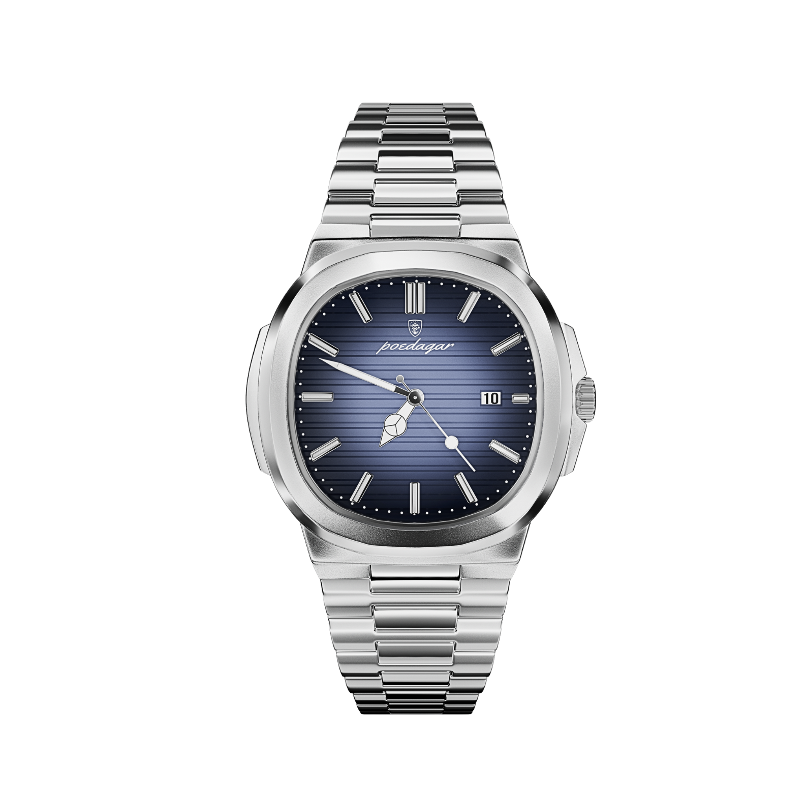 Men’s Silver Watch – Prestige Cushion Case Steel Bracelet