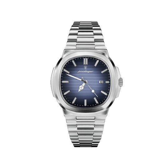 Men’s Silver Watch – Prestige Cushion Case Steel Bracelet