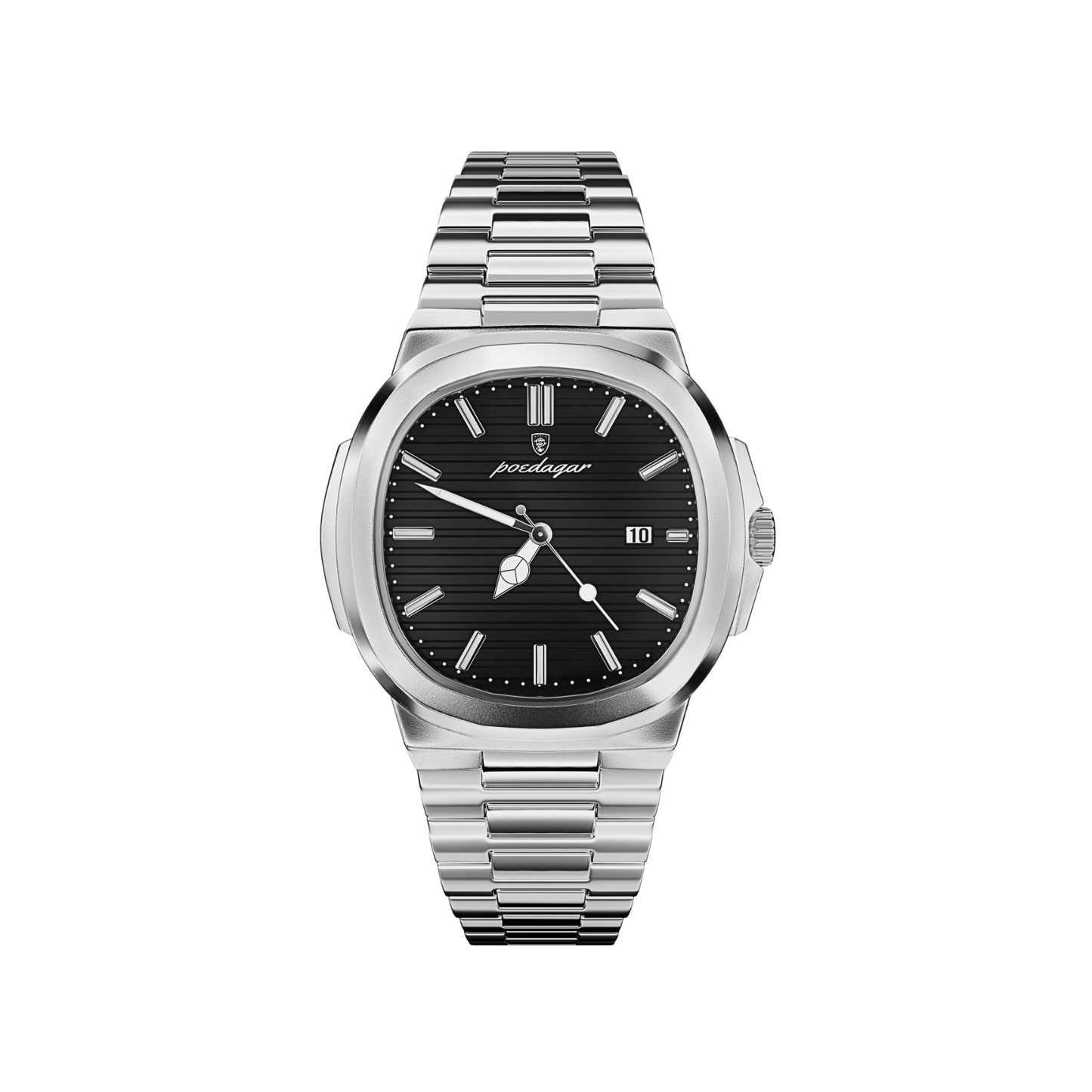 Men’s Silver Watch – Prestige Cushion Case Steel Bracelet