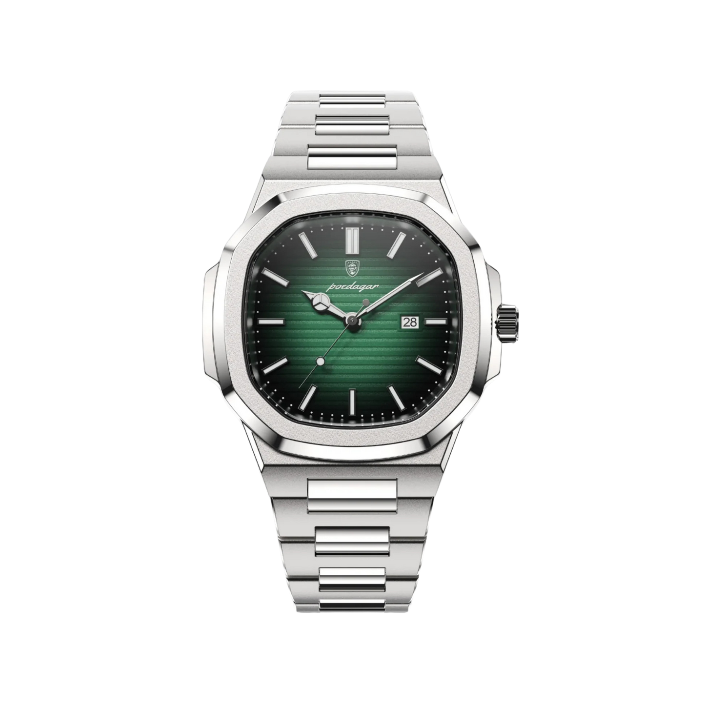 Men’s Silver Watch – Prestige Cushion Case Steel Bracelet